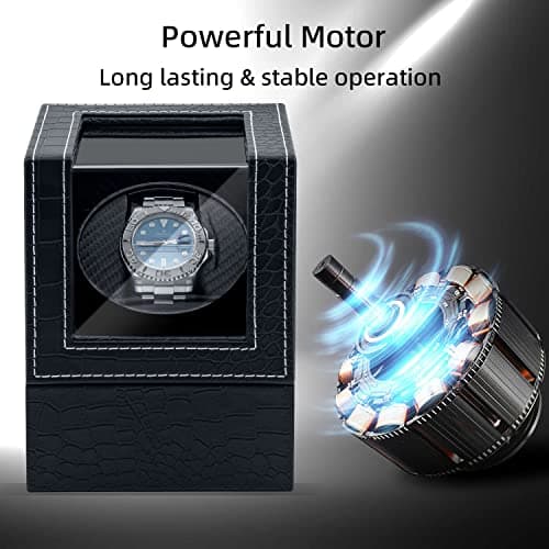 Mcbazel Mcbazel Single Watch Winder, Ultra Quiet Japanese Motor Automatic Watch Winder Box with Multiple Rotation Modes, Premium Watch Winder for Automatic Watches (AC/ Battery Powered) - Black with Crocodile Pattern