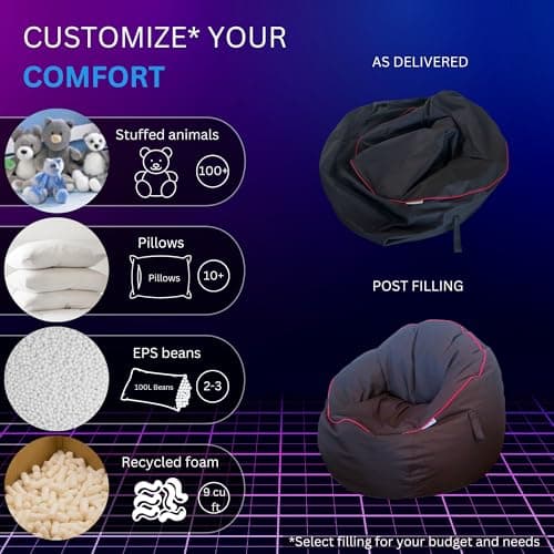 Gaming Bean Bag Chair - for Adults and Teens - (Black/Red (Cover ONLY), 3 ft (Black/Red (Cover ONLY - Beans Sold Separately), 3 ft (Cover Only))
