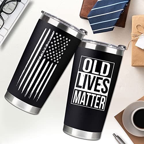 30th, 40th, 50th and 60th Birthday Gifts for Men, Dad from Son, Daughter, Wife - Gag Gifts For Men, Grandpa - Cool Old Man Gift, Old Lives Matter Tumbler 20oz - Funny Christmas Gifts