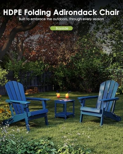 GREENVINES Folding-Adirondack-Chairs-Set-of-6 | w/Cup Holder| HDPE Plastic | All-Weather Patio Fire Pit Chairs | for Outdoor Poolside Deck | Blue