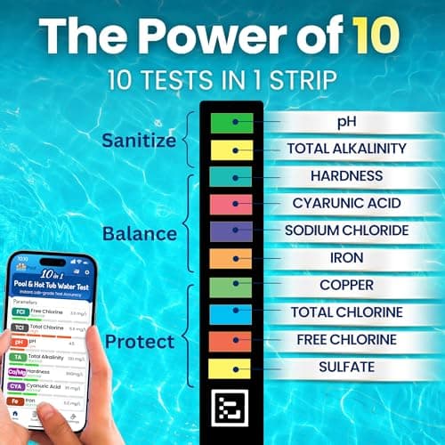 10-in-1 Pool & Spa Water Test Kit with App, Hot Tub, Saltwater, Chlorine, Alkalinity, Hardness, pH, Nitrate, Sulfate, Digital Water Quality Testing Strips (DXPOOL-R10-S10)