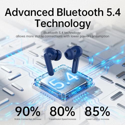 xinwld Adaptive Hybrid Active Noise Canceling 2026 Wireless Earbuds, 6 Mics ENC Clear Call Ear Buds, Hi-Res Audio Deep Bass Bluetooth 5.4 Headphones, 40H Playtime, Wireless Charging, LED, USB-C, Blue