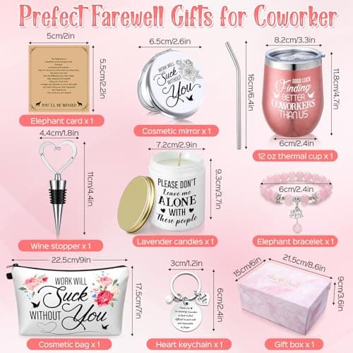 Going Away Beginning Gift Basket for Coworker Leaving, Tumbler, Makeup Bag, Bracelet, Candle, Mirror, Female Boss Teacher Farewell Goodbye Gifts for Coworkers Women, Farewell, Pink B0BJJ5CN36