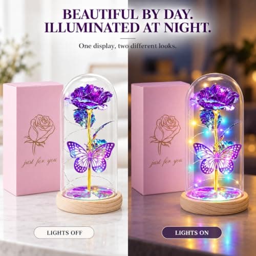 QUNPON Mothers Day Rose Gifts for Mom Flowers Rose Gifts for Women,Birthday Gifts for Women,Purple Butterfly Flowers for Mom Mother Day Flower Gifts from Daughter Son,Gift for Sister,Her,Grandma,Wife