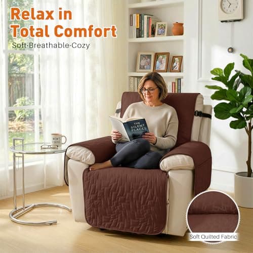 100% Waterproof Recliner Chair Covers,Non-Slip Chair Cover Dog Furniture Protector Recliner Covers Washable Slipcover with Pocket,Elastic Straps for Pets,Dogs,28",Coffee