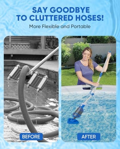 Cordless Pool Vacuum with Telescopic Pole, 18.5 GPM Powerful Suction, 1.5H Supercharge Technology, Handheld Rechargeable Pool Vacuum Cleaner for Above Ground/Inground Pools, Hot Tubs, Spas