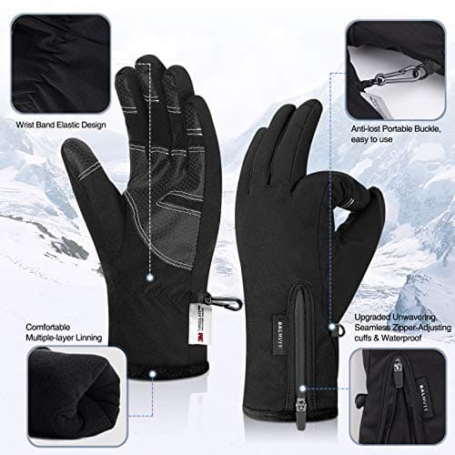 Balhvit 10℉ Waterproof Winter Gloves for Men & Women, 5-Layer Ski & Snow Gloves for Cold Weather, Breathable Warm Gloves with Touch Screen Fingers