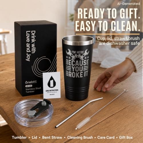 Maintenance man gift with a funny laser-engraved 20oz tumbler, hot/cold insulation, splash-proof lid, and gift-ready box Onebttl Maintenance Man Gifts for Men, 20oz Stainless Steel Coffee Tumbler B0C6XBJ6T8