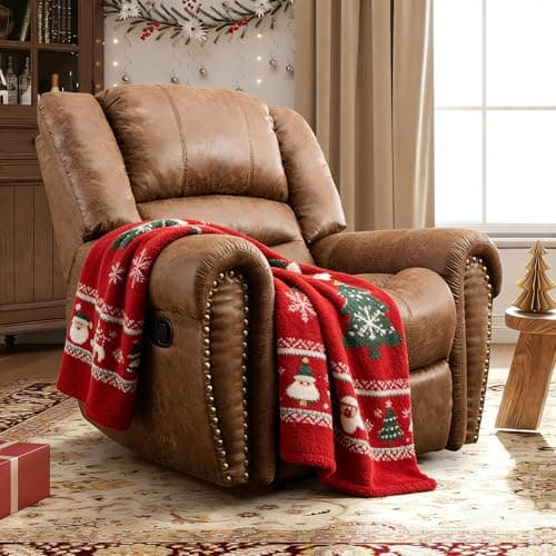 CANMOV Leather Recliner Chair, Classic and Traditional Manual Recliner Chair with Comfortable Arms and Back Single Sofa for Living Room, Nut Brown