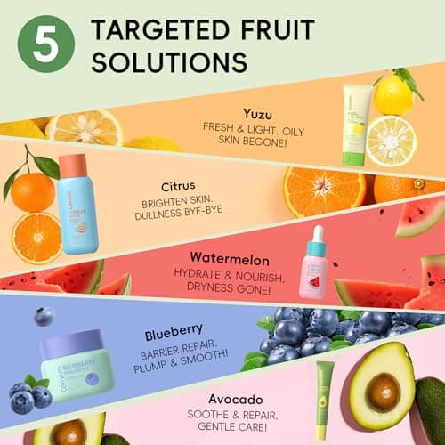 Exfoliation, Smooth, Clean, Oil Control, Smooth, Hydrate, Glow Up, Facial Skin Care Gift Set for Girls, for All Skin Types QUIYUM Fruit Skincare Set for Teen Girl, 5 Daily Routine Beauty Skin Care B0DYX1VBLV