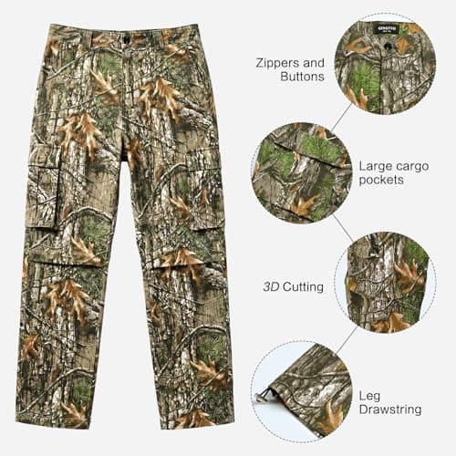 GINGTTO Men's Hunting Pants Camo Cargo Tactical Pants Lightweight Insulated Clothes Brush