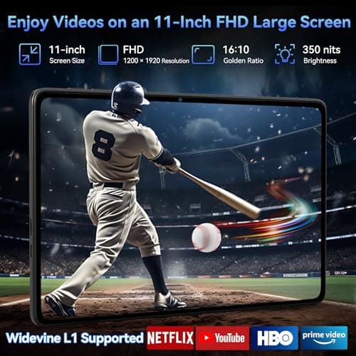 Tablet 2026 World's First Android 16 Tablet with Gemini AI, 11 Inch FHD Display, 24GB RAM 128GB ROM /2TB TF, T7250 CPU+13MP Camera, 8000mAh, Widevine L1, 2 in 1 Tablets with Keyboard Mouse Stylus