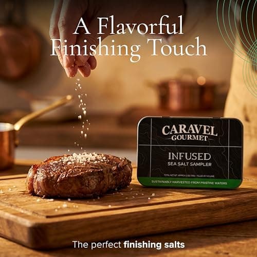 Infused Sea Salt Sampler Set, Finishing Salt for Seasoning, Gourmet Cooking Gift and Spice Variety Pack for Special Occasions, 0.5 oz x Bundle of 6 Flavored Salts - Caravel Gourmet Salt