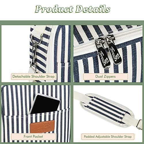 Tirrinia Insulated 2 Bottle Wine Gift Tote Bag - Wine Tumbler Glass Cooler Carrier for BYOB Restaurants, Wine Tasting, Travel, Park, Beach, Great Wine Lover Gift, Blue Stripe