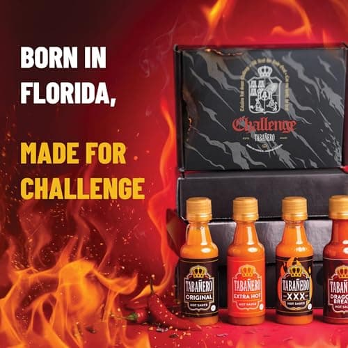 1.7 oz Mini Glass Bottles, Original, Extra Hot, XXX and Dragon's Breath, Gluten Free, All Natural, Low Sodium, Vegan, Kosher Tabañero Challenge Box, Hot Sauce Gift Set, 4-Pack B0CJYJ7KW9