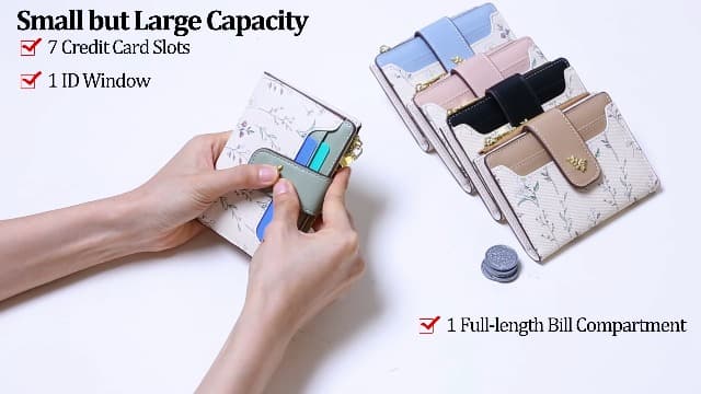 GAEKEAO Small Wallets for Women RFID Blocking Leather Bifold Zipper Pocket Wallet Credit Card Holder with ID Window