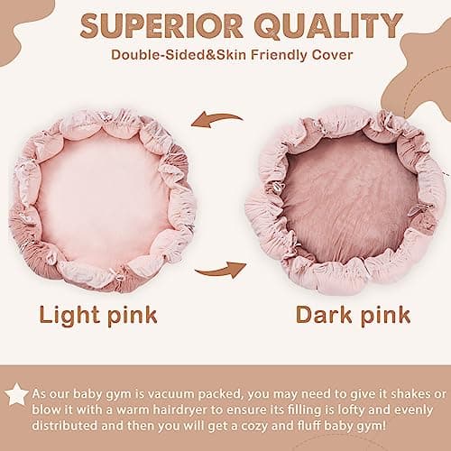 HAN-MM 5-in-1 Convertible Baby Play Gym with 6 Toys, Tummy Time Mat for Sensory Development, Baby Activity Center from Newborn to Toddler, Ball Pit, Soft Plush Pet Mat, Pink