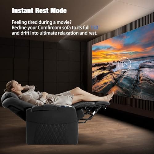 comfiroom Leather Home Theater Seating, Classic Series Game Seats Movie Theater Chairs Recliner Sofa with Type-C USB Charger Port, Bedroom Sofa Chair for Living Room (Black, Row of 1)