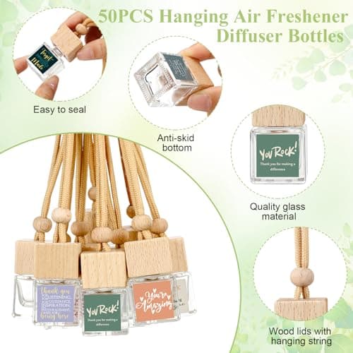 Wood Air Freshener with Thank You Cards, Essential Oil Diffuser, Customer Service Week for Teacher Coworker Staff Team Havawish 10 Pcs Car Diffuser Ornament Employee Appreciation Gift Bulk B0D1K9WQ1B