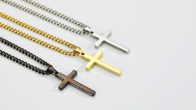 Gnamy Cross Necklace for Men Boys Stainless Steel Bible Verse Cross Pendant with Cuban Link Chain (22+2 Inches) | Christian Religious Jewelry Gifts B0FQHXFGM5