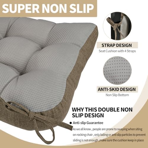 BUYUE Chair Cushion Set for Rocking Chair, Back Pillow & Seat Cushion with Ties, Original Woven Fabric Non-Slip Chair Pads for Elderly Sitting, Brown