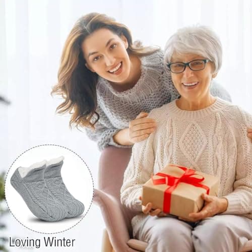 Unisex Fluffy Fuzzy Warm Slipper Socks for Men Women, Thick Fleece Lined Non-Slip Socks Indoor Floor B0DCS3T47Z