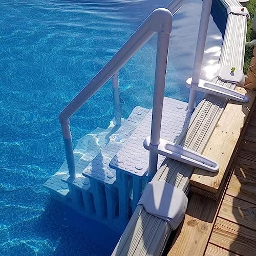 XtremepowerUS 4-Step Above Ground Swimming Pool Ladder Step to Deck Mounted Step Ladder W/Double Handle Rail Slip Prevent 48" to 54" inch, White