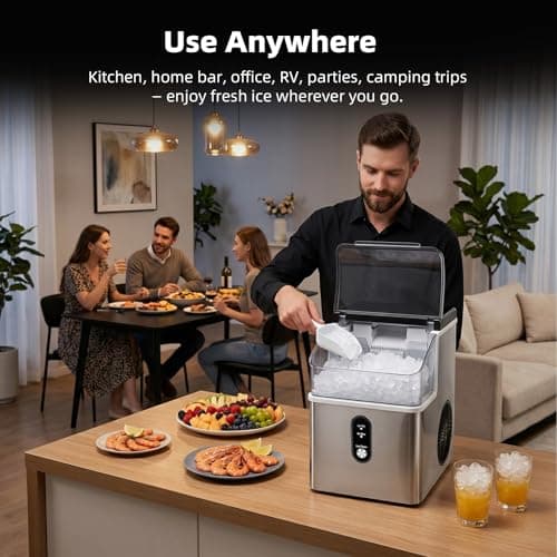 Antarctic Star Nugget Ice Maker Countertop, 35lbs/24H Ice Machine, Soft Chewable Sonic Ice, Self-Cleaning, Fast Ice Ready in 8 Minutes, Compact Design with Handle, Stainless Steel Silver