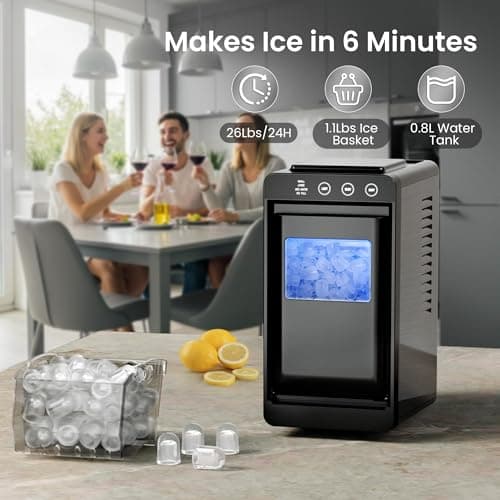 Kismile Portable Countertop Ice Maker Machine, 26lbs Ice in 24Hrs, Self-Cleaning Ice Maker with Selectable Ice Size & Internal Light, Compact Design for Home/Kitchen/Bar