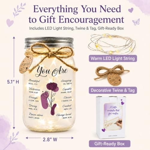 Thanksgiving & Christmas gift for women, inspirational fairy light night light for mom, sister & best friend birthday decor Christian Gifts for Women, Religious Faith You Are Loved Mason Jar Keepsake B0FMDS13CM