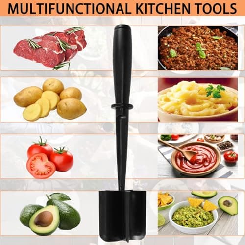 Meat Chopper, Premium Heat Resistant Meat Masher, 5 Blades Ground Beef Masher, Dishwasher Safe, Non Stick Hamburger Smasher, Nylon Potato Masher, Black B09WDNZP14
