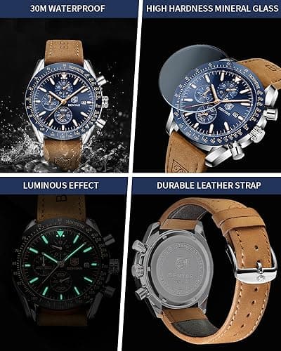 BENYAR Mens Watches Quartz Analog Chronograph Waterproof Wrist Watches for Men Fashion Business Work Casual Sport Dress Watch with Calendar