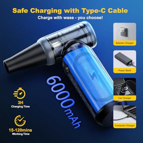 Metal Electric Compressed Air Duster, 300000RPM Brushless Motor with Stepless Speed, Rechargeable Cordless Mini Blower for Computer Keyboard Cleaning, Car Detailing, House and Outdoor Use(Black)