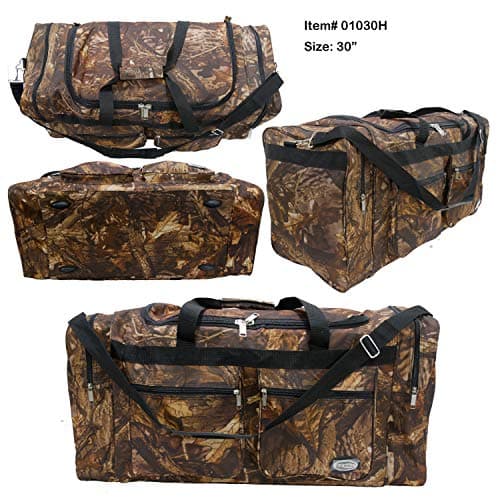 E-Z Roll 30 Inch EXTRA LARGE Tree Camouflage Duffel Bag-Oversized Travel & Outdoor/Hunting Gear Bag, 30x14x12 Inches,Heavy Duty, Water-Resistant in 5 Colors (NOT CARRY-ON SIZE) (Black Trim)