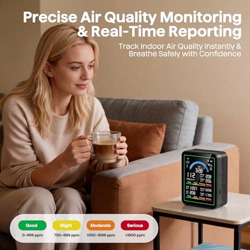Air Quality Monitor Indoor, 10 in 1 Portable Smartair Quality Tester for CO2 | CO | TVOC | HCHO | Temp | AQI | PM0.3-1 Detection Suitable for Home, Cars, Plants, Pets and Hotels -Black