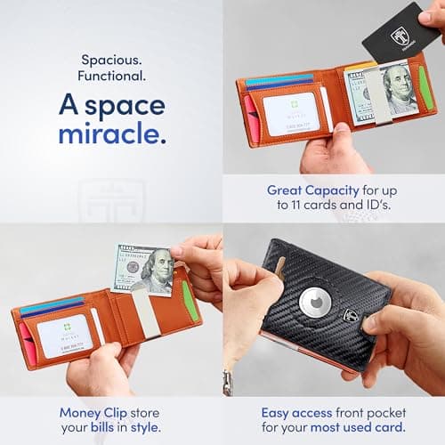 TRAVANDO AirTag* Wallet Mens Wallet with Money Clip Air Tag Wallet Card Holder RFID Blocking Bifold Gifts for Men