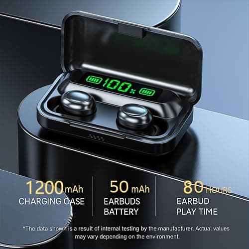 BSWLMDD Wireless Earbuds, Bluetooth 5.3 Headphones, Touch Control Noise Cancellation, HiFi Stereo with LED Display Charging Case, Suitable for Fitness/Running/Work