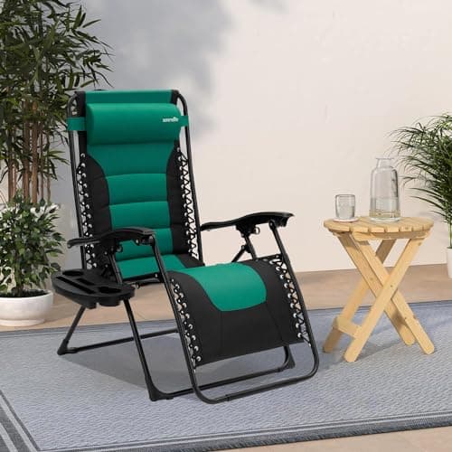 SereneLife Oversized Padded Zero Gravity Lounge Chair, Foldable Outdoor Patio Recliner, Anti Gravity Lawn Recliner with Cup Holder and Side Table for Backyard, Camping, Beach or Outdoor Relaxation