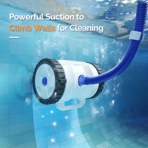 VINGLI Pool Vacuum Cleaner, Suction Side Wall-Climbing Sweeper for Ground&Inground Pools, Automatic Pool Vacuum with 39.6ft Tangle-Free Hose (Navy Blue&White)