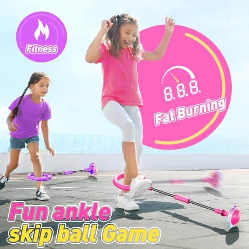 Flooyes Skip Ball for Kids, Ankle Skip Ball Toy with Counter, Timer and Cal Calculator, Girl Birthday Gifts for Age 6 7 8 9 10+, Rechargeable Colorful Flash Wheel Skip Ball for Girls Women