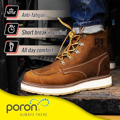 ROCKROOSTER Magnolia 6" Side-Zipper Wedge Boots for Men, Lightweight Soft Moc Toe Motorcycle Boots SAP309-Brown, SAP309BK-Black, SAP310-Black