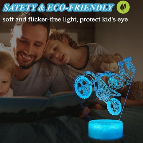 Dirt Bike Night Light, Dirt Bike Gifts for Boy, 3D Illusion Lamp with Remote Control, 16 Colors Changing, RGB Flashing Mode and Dimmable, Gifts for Boys Christmas Decor
