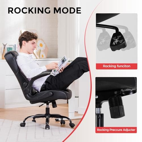 COMHOMA Office Computer Gaming Chair Ergonomic Desk Chair for Adults with Lumbar Support Flip-Up Arms Adjustable Height Swivel Wheels PU Leather Executive Design for Short People Use, Gray