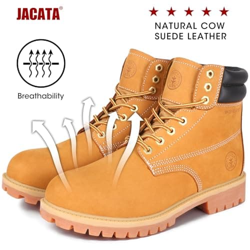 Jacata Men's Water Resistant Leather Work Boot Rubber Sole Construction Oil Resistant Utility Industrial Boots