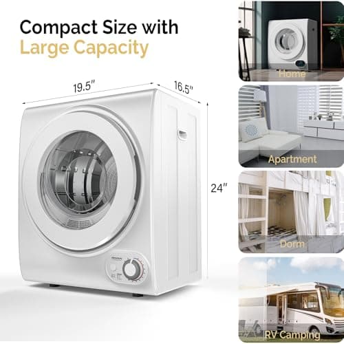 ROVSUN 110V Portable Clothes Dryer, High End Laundry Front Load Tumble Dryer Machine with Stainless Steel Tub & Simple Control Knob for Apartment, Dorm-850W, White