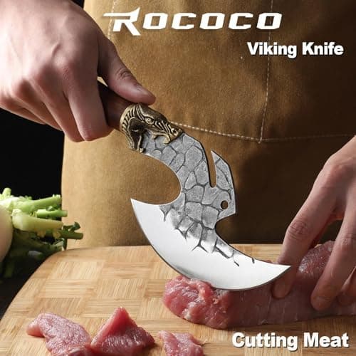 ROCOCO Viking Cleaver Knife Butcher Meat Cutting Boning Knife Hand Forged Chinese Kitchen Axe with Sheath Home Outdoor BBQ Camping Chirstmas Birthday Chirstmas Mother Father Gift Men