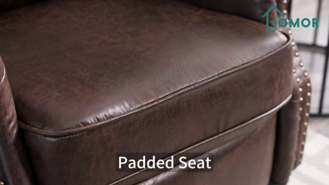 IOMOR Push Back Recliner Chair Faux Leather Lounge Armchair with Rivet Decoration Wingback Single Sofa Chair with Padded Seat Solid Wood Legs for Living Room, Chocolate