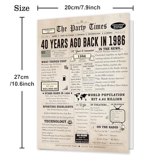Ziwenhu Big 40th Birthday Card Gift for Men Women or Him Her, Happy 40 Year Old Birthday Greeting Card for Mom Dad, Vintage 40th Birthday Decorations for Husband Wife