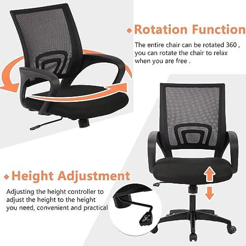 PayLessHere Home Office Chair Desk Computer Chair Adjustable Ergonomic Lumbar Support Armrest Executive with High Density Mesh 360 Degree Swivel Chair for Men Women Adults, Black