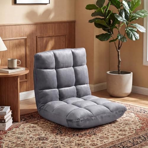 COSTWAY Floor Chair, Video Gaming Chairs with Back Support, Adjustable 14-Position, Alloy Steel Frame, Lazy Sofa Lounge Recliner for Adults Kids (Silver Grey)